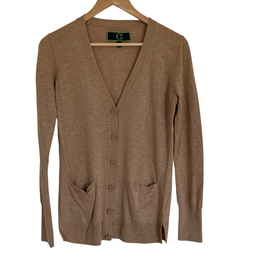 C Wonder‎ Womens Tan Button Front Cardigan Size Small Classic Minimalist Capsule